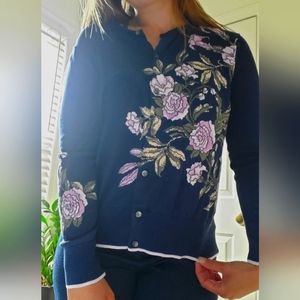 Lands' End cute floral 90s cardigan 100% Cotton M/P